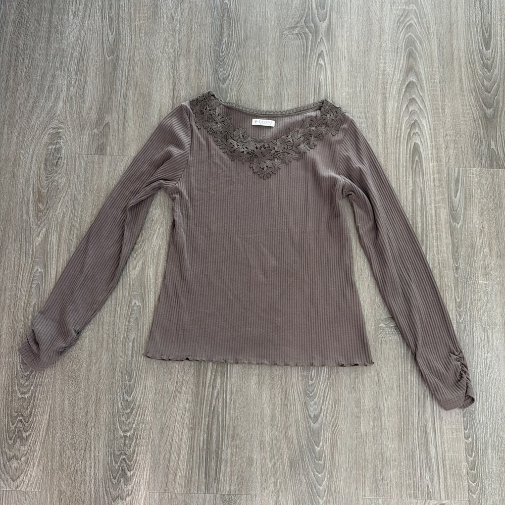Axes‎ Femme Gyaru Crocheted Brown Top Ribbed Sleeves Size Medium